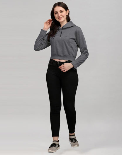 Dark Grey Coloured Cotton Fleece Blend Plain Hoodie | Sudathi