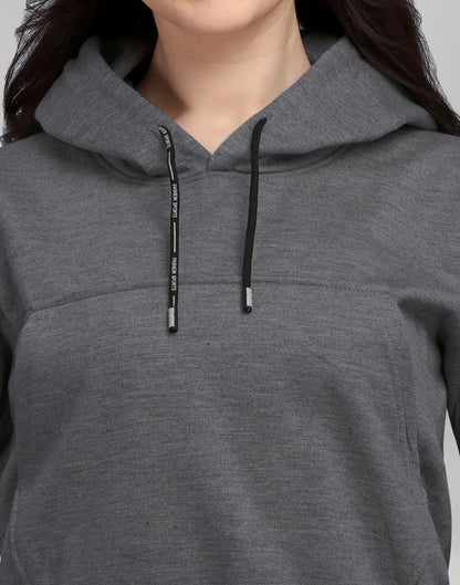 Dark Grey Coloured Cotton Fleece Blend Plain Hoodie | Sudathi