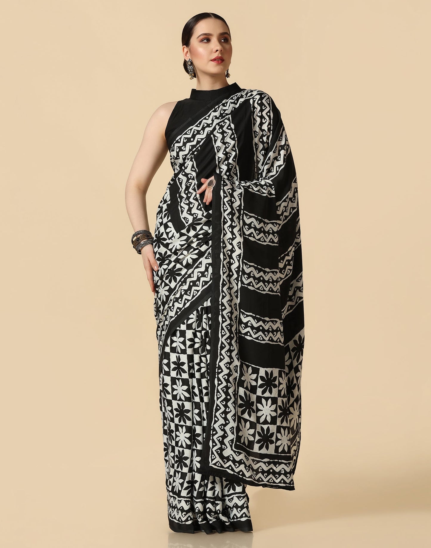 Black Silk Printed Saree