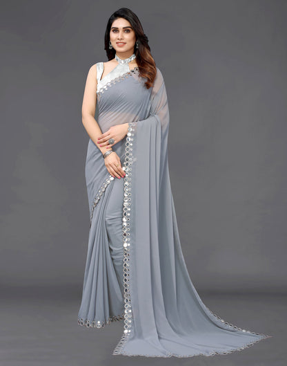 Grey Georgette Mirror Work Saree | Sudathi