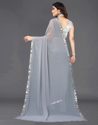 Grey Georgette Mirror Work Saree | Sudathi