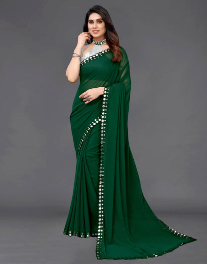 Green Georgette Mirror Work Saree | Sudathi