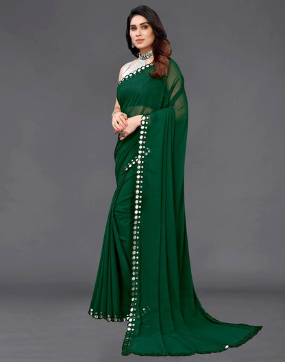 Green Georgette Mirror Work Saree | Sudathi
