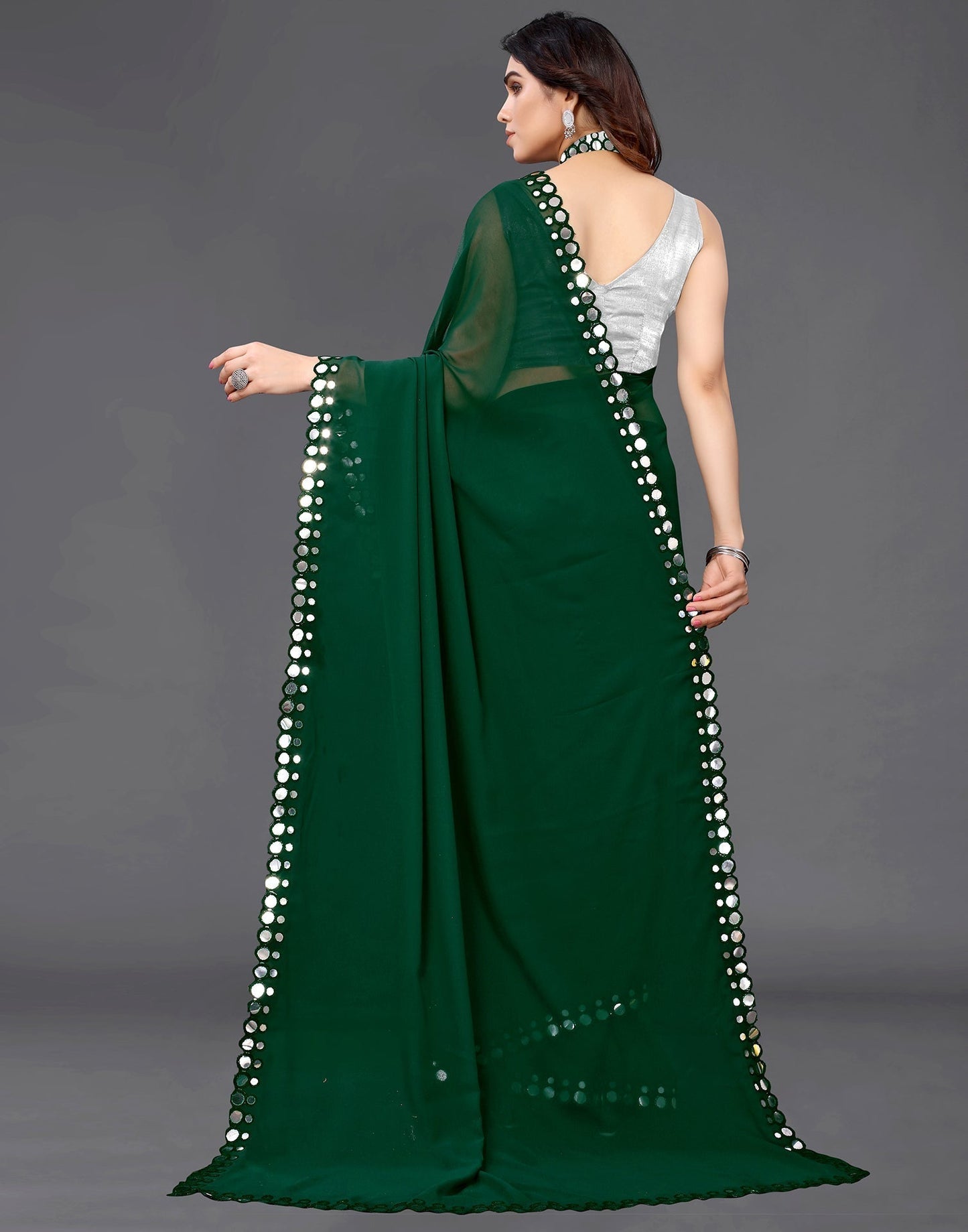 Green Georgette Mirror Work Saree | Sudathi
