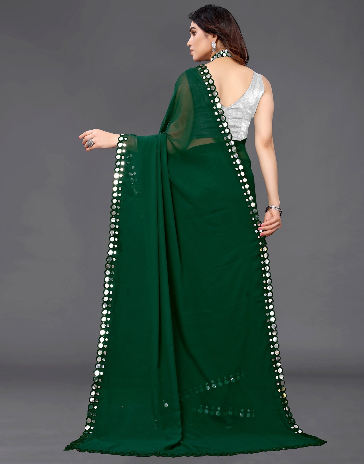 Green Georgette Mirror Work Saree | Sudathi