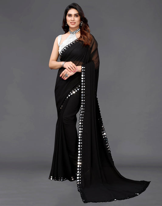 Black Georgette Mirror Work Saree | Sudathi