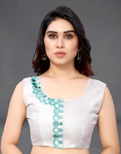 Turquoise Green Georgette Mirror Work Saree | Sudathi