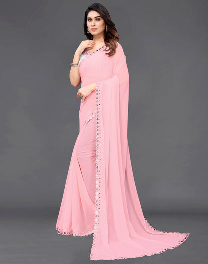 Light Pink Georgette Mirror Work Saree | Sudathi