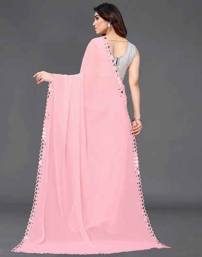 Light Pink Georgette Mirror Work Saree | Sudathi
