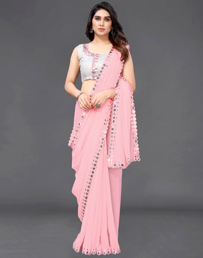 Light Pink Georgette Mirror Work Saree | Sudathi