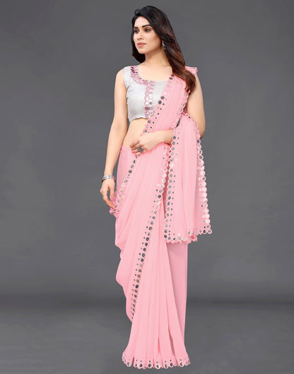 Light Pink Georgette Mirror Work Saree | Sudathi
