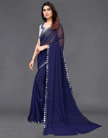 Royal Blue Georgette Mirror Work Saree | Sudathi