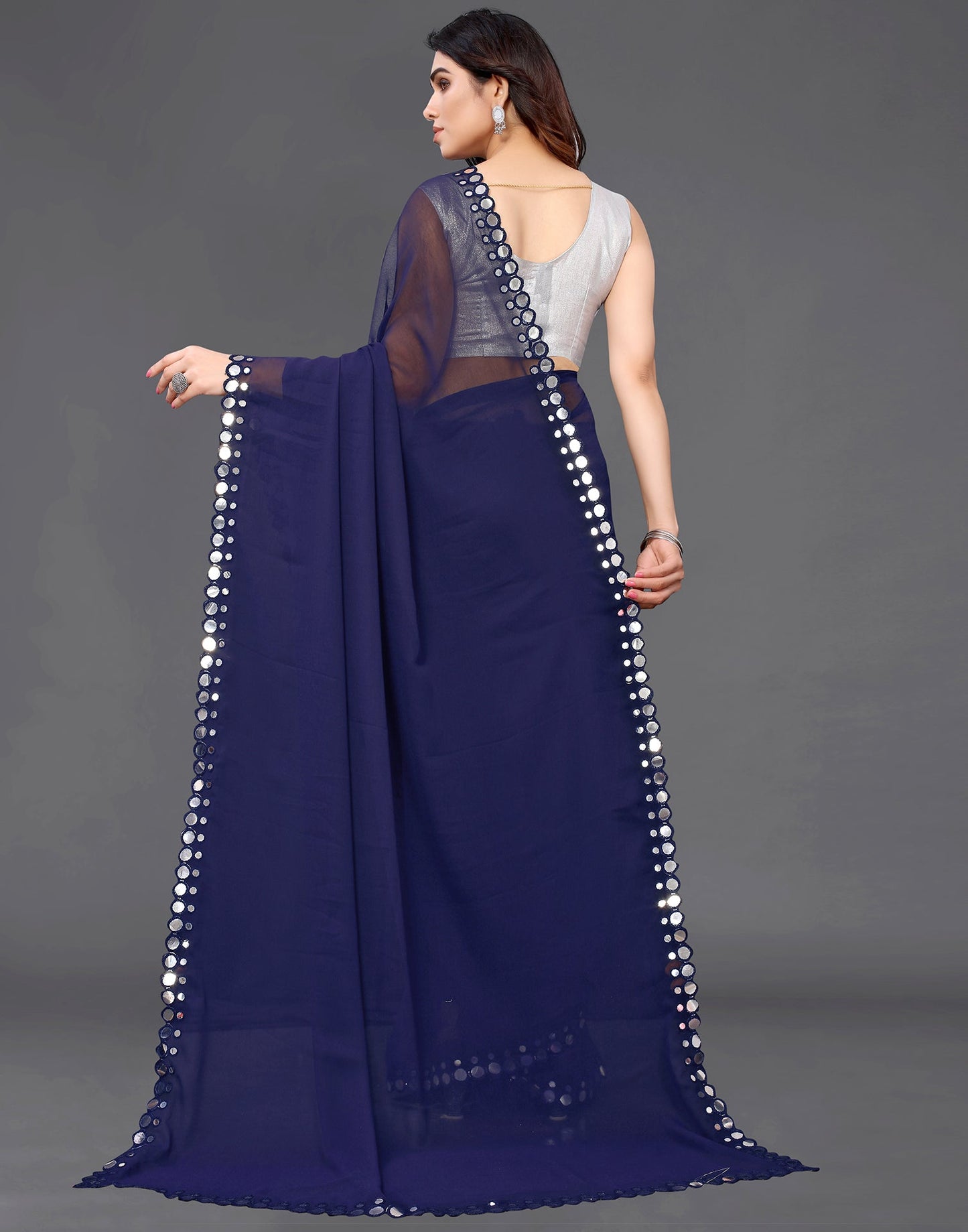 Royal Blue Georgette Mirror Work Saree | Sudathi