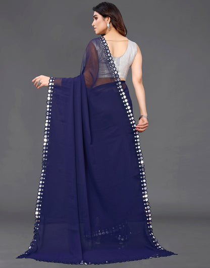 Royal Blue Georgette Mirror Work Saree | Sudathi