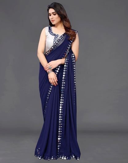 Royal Blue Georgette Mirror Work Saree | Sudathi