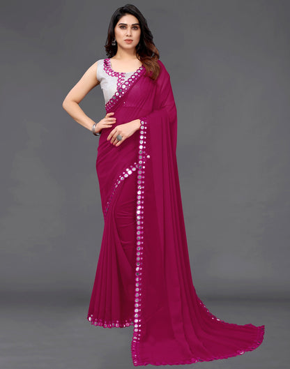Dark Pink Georgette Mirror Work Saree | Sudathi