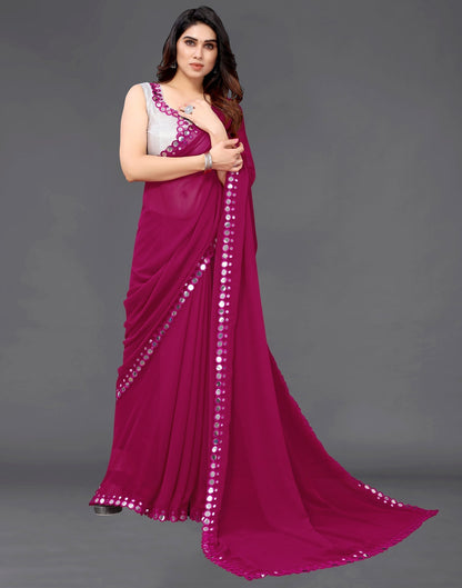 Dark Pink Georgette Mirror Work Saree | Sudathi