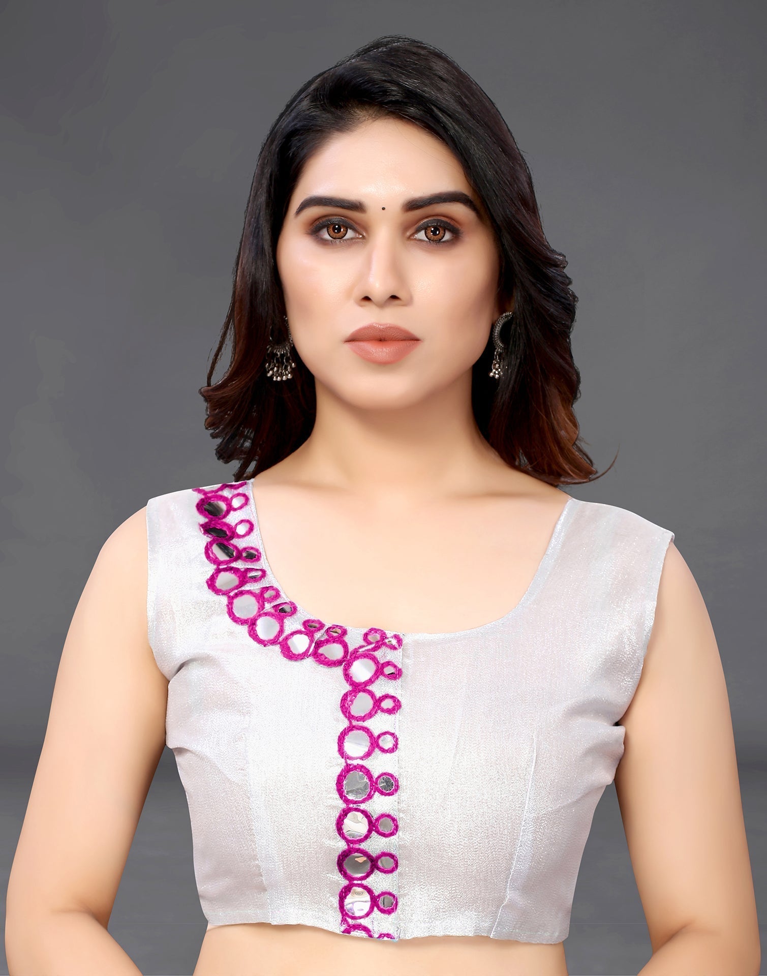 Dark Pink Georgette Mirror Work Saree | Sudathi