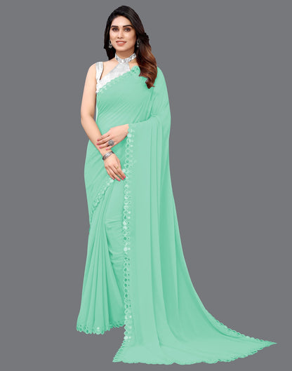 Light Green Georgette Mirror Work Saree | Sudathi