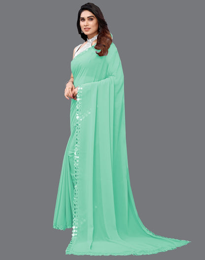 Light Green Georgette Mirror Work Saree | Sudathi