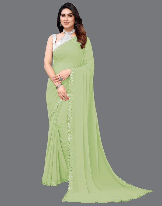 Pista Green Georgette Mirror Work Saree | Sudathi