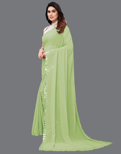 Pista Green Georgette Mirror Work Saree | Sudathi