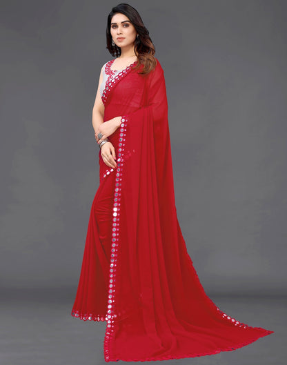 Red Georgette Mirror Work Saree | Sudathi