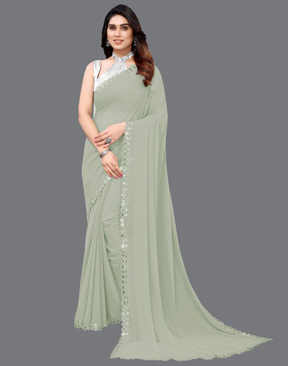 Stone Grey Georgette Mirror Work Saree | Sudathi