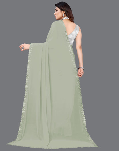 Stone Grey Georgette Mirror Work Saree | Sudathi