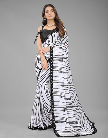 White Georgette Printed Saree