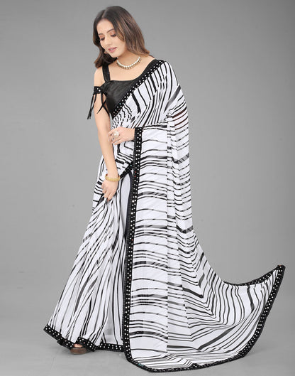 White Georgette Printed Saree