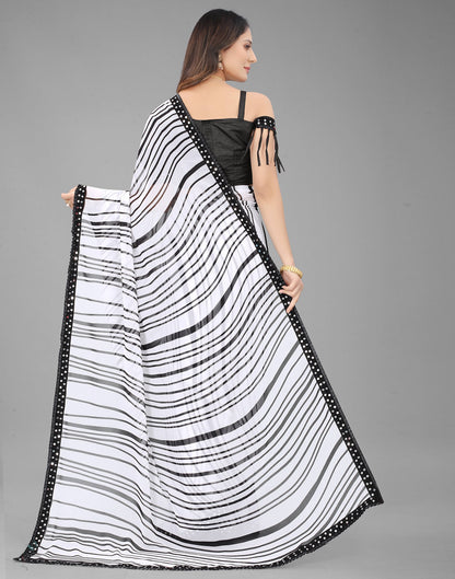 White Georgette Printed Saree