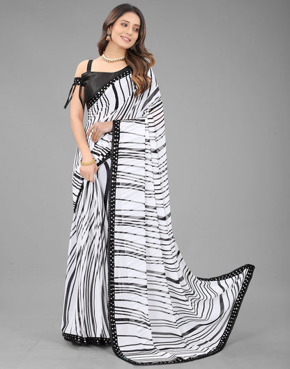 White Georgette Printed Saree