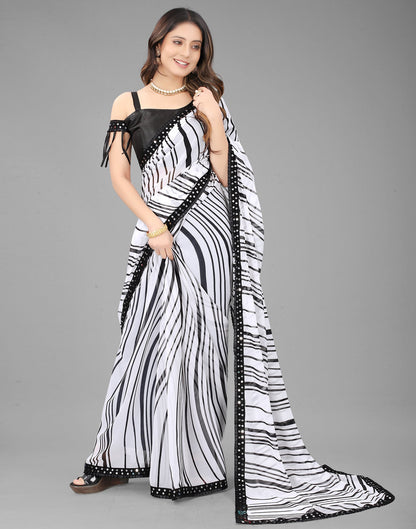 White Georgette Printed Saree