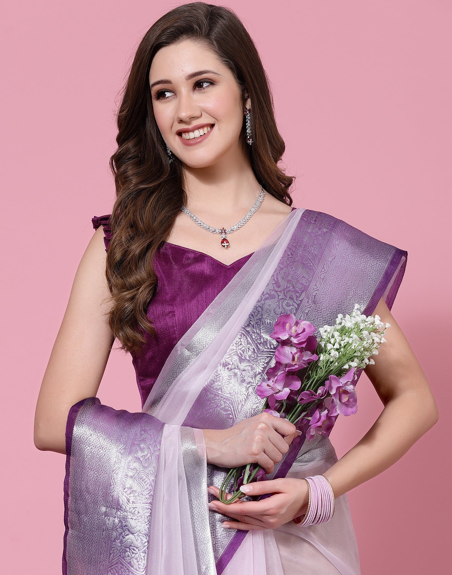 Light Purple Organza Saree | Sudathi