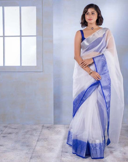 White Organza Plain Saree | Sudathi