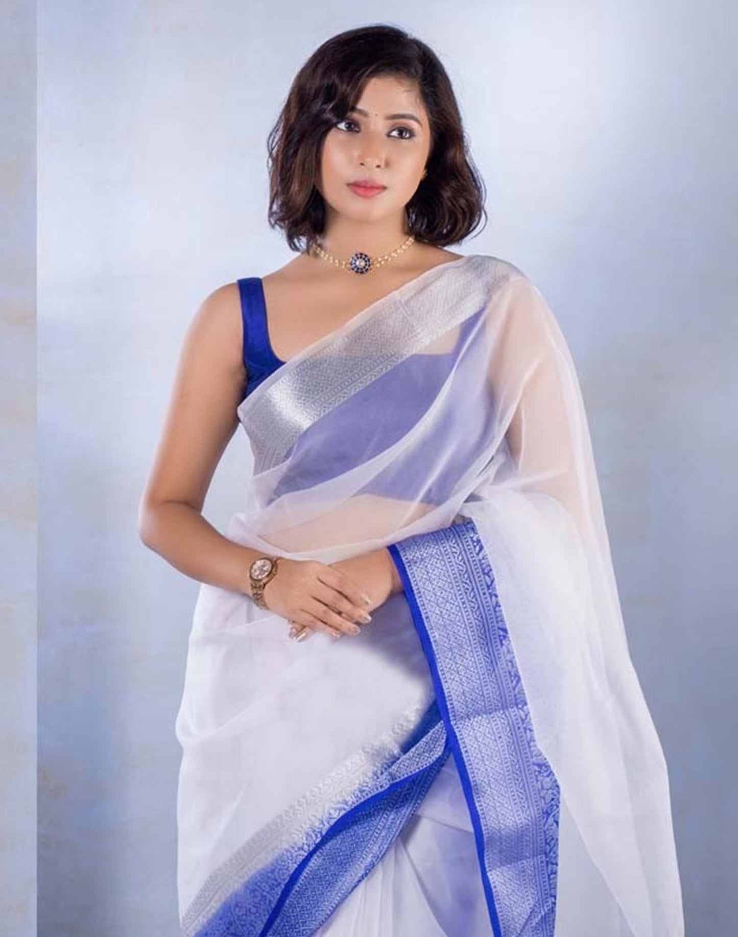 White Organza Plain Saree | Sudathi