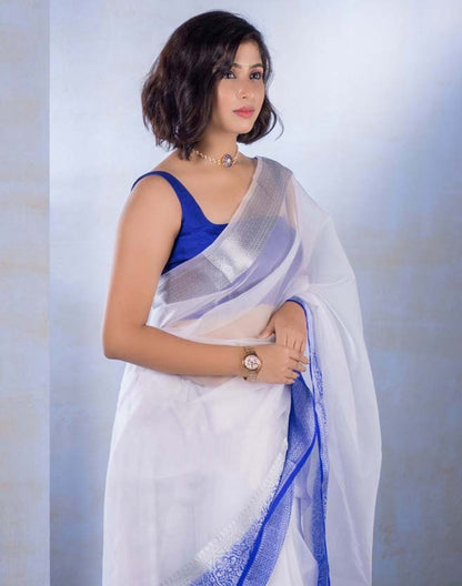 White Organza Plain Saree | Sudathi