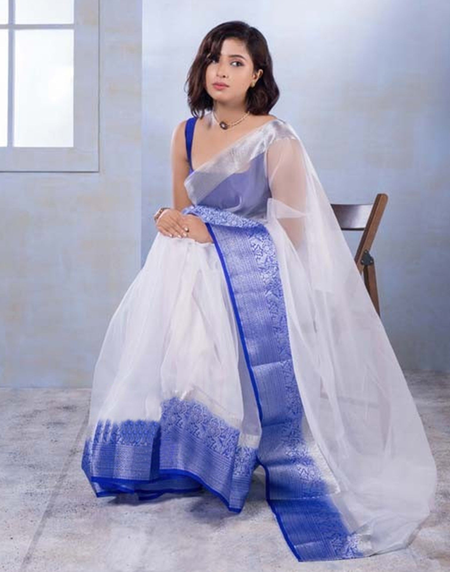 White Organza Plain Saree | Sudathi