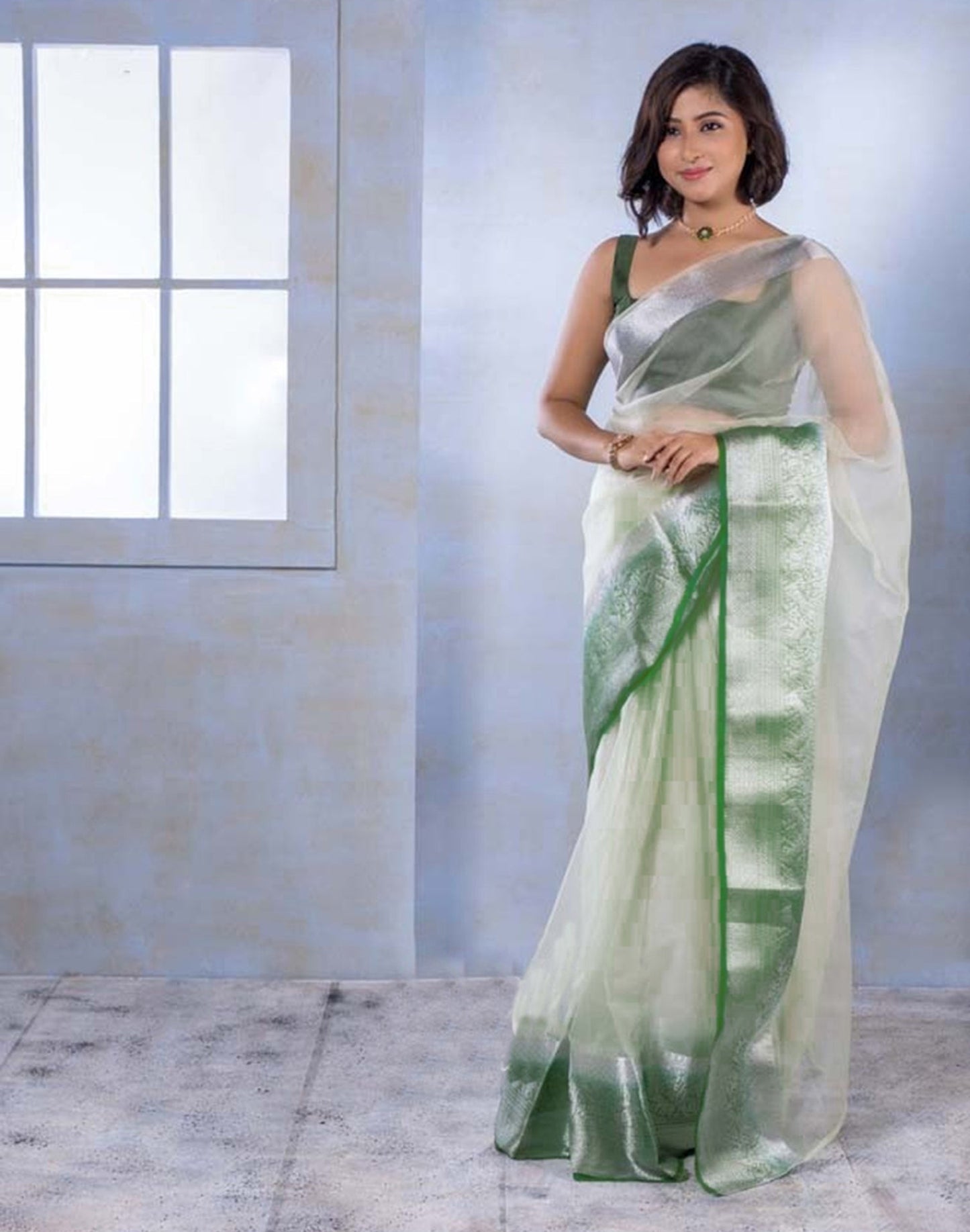 Light Green Organza Plain Saree | Sudathi