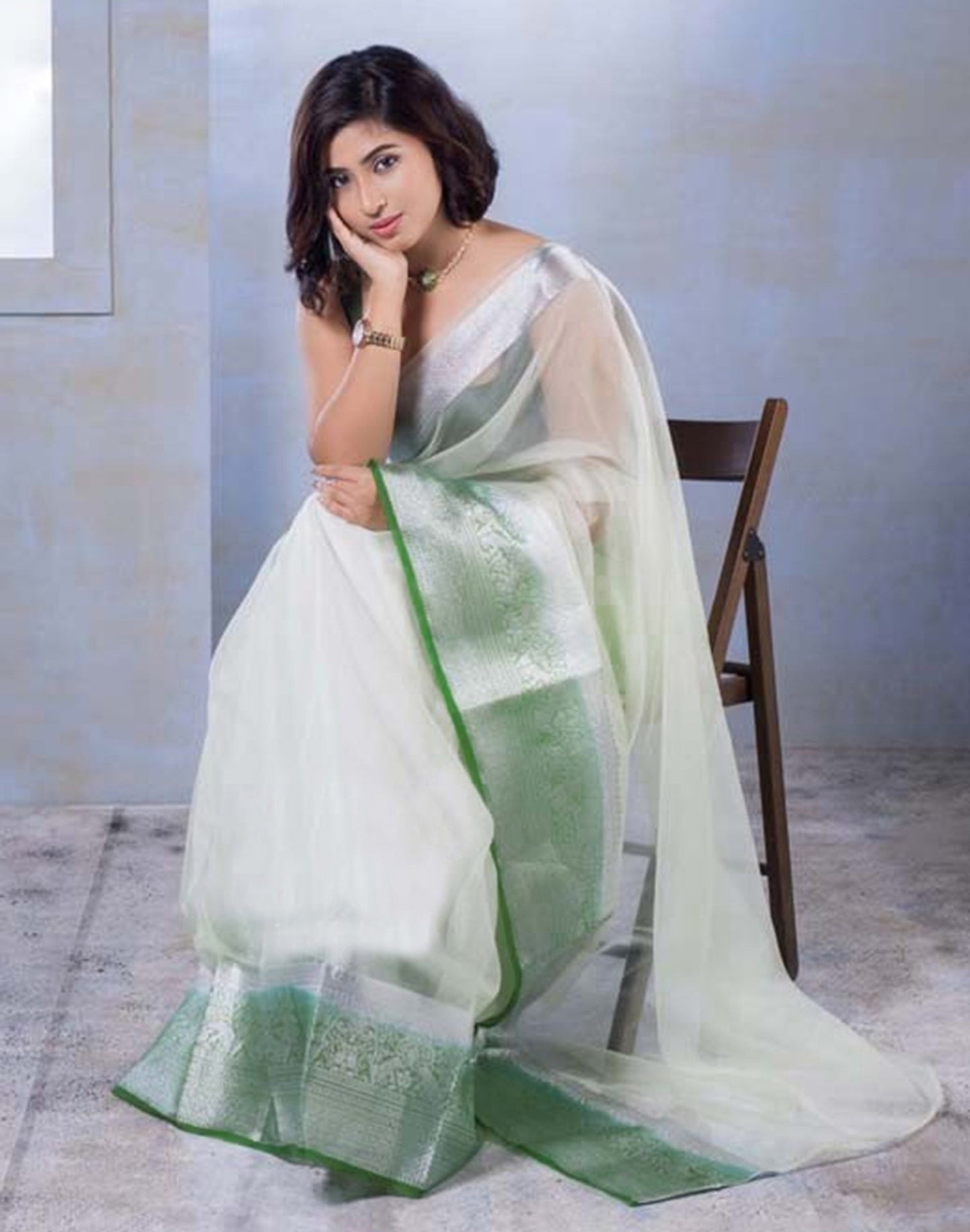 Light Green Organza Plain Saree | Sudathi