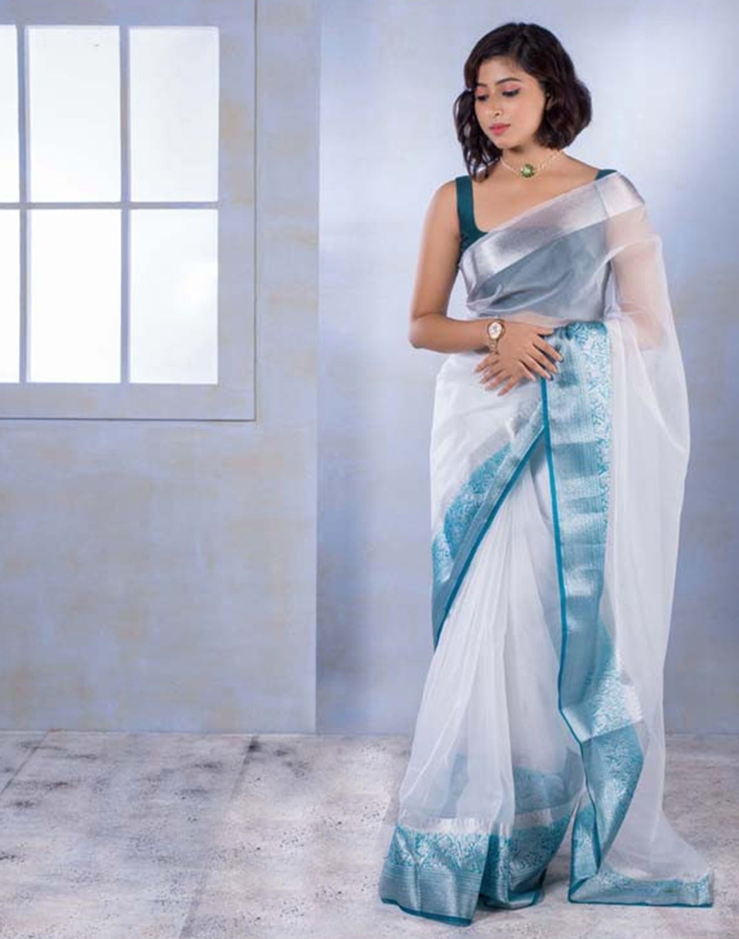 White Organza Plain Saree | Sudathi