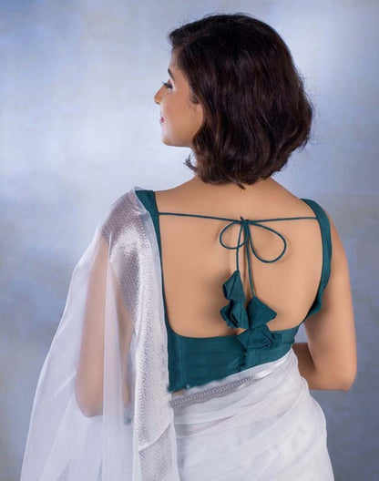 White Organza Plain Saree | Sudathi