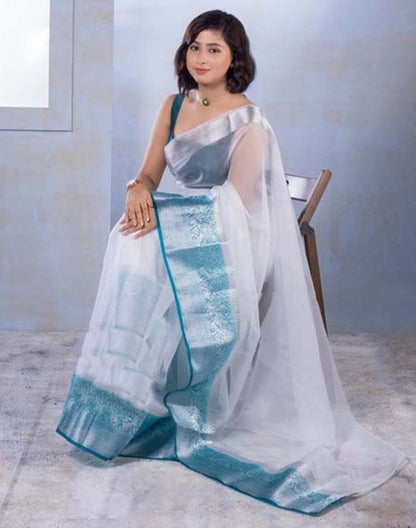 White Organza Plain Saree | Sudathi
