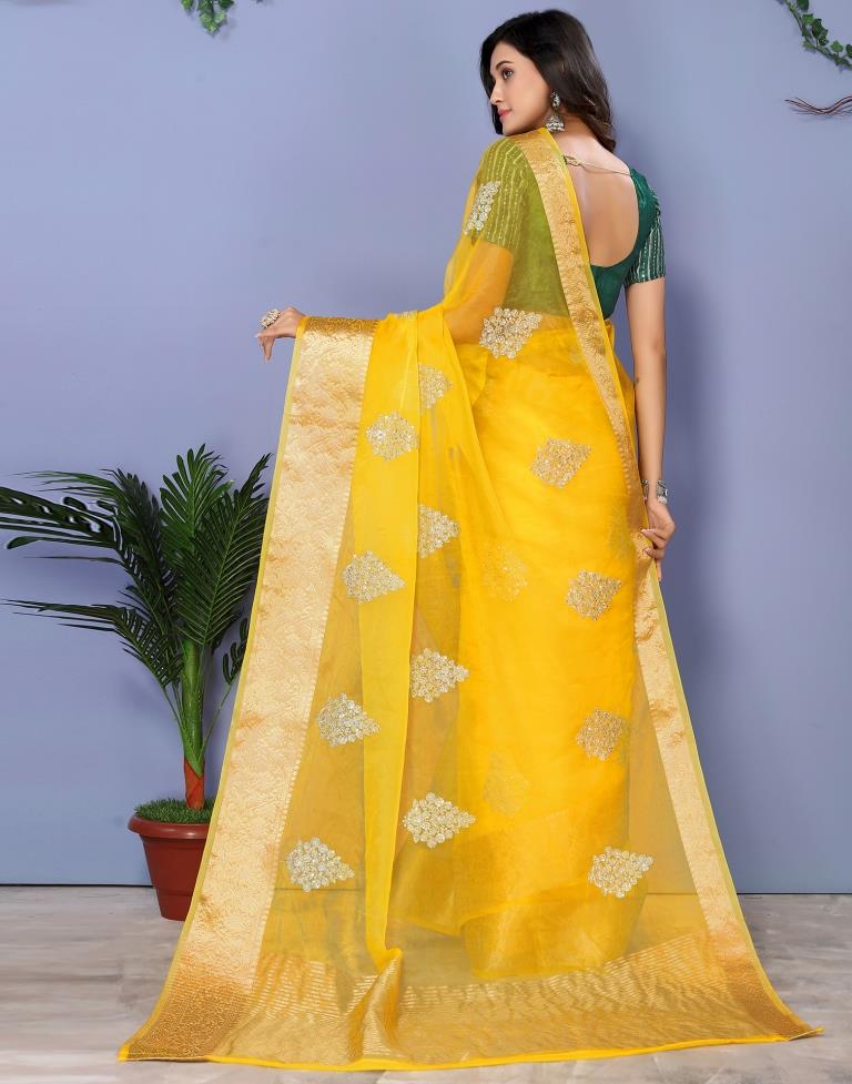 Yellow Organza Embroidery Saree | Leemboodi