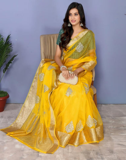 Yellow Organza Embroidery Saree | Leemboodi