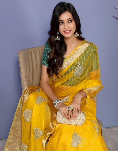 Yellow Organza Embroidery Saree | Leemboodi