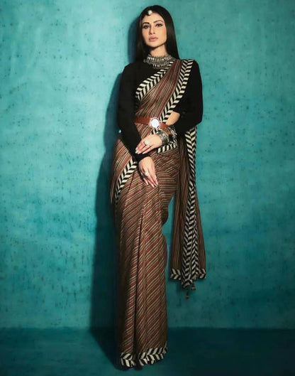 Brown Georgette Digital Printed Saree
