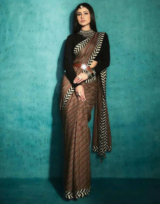 Brown Georgette Digital Printed Saree