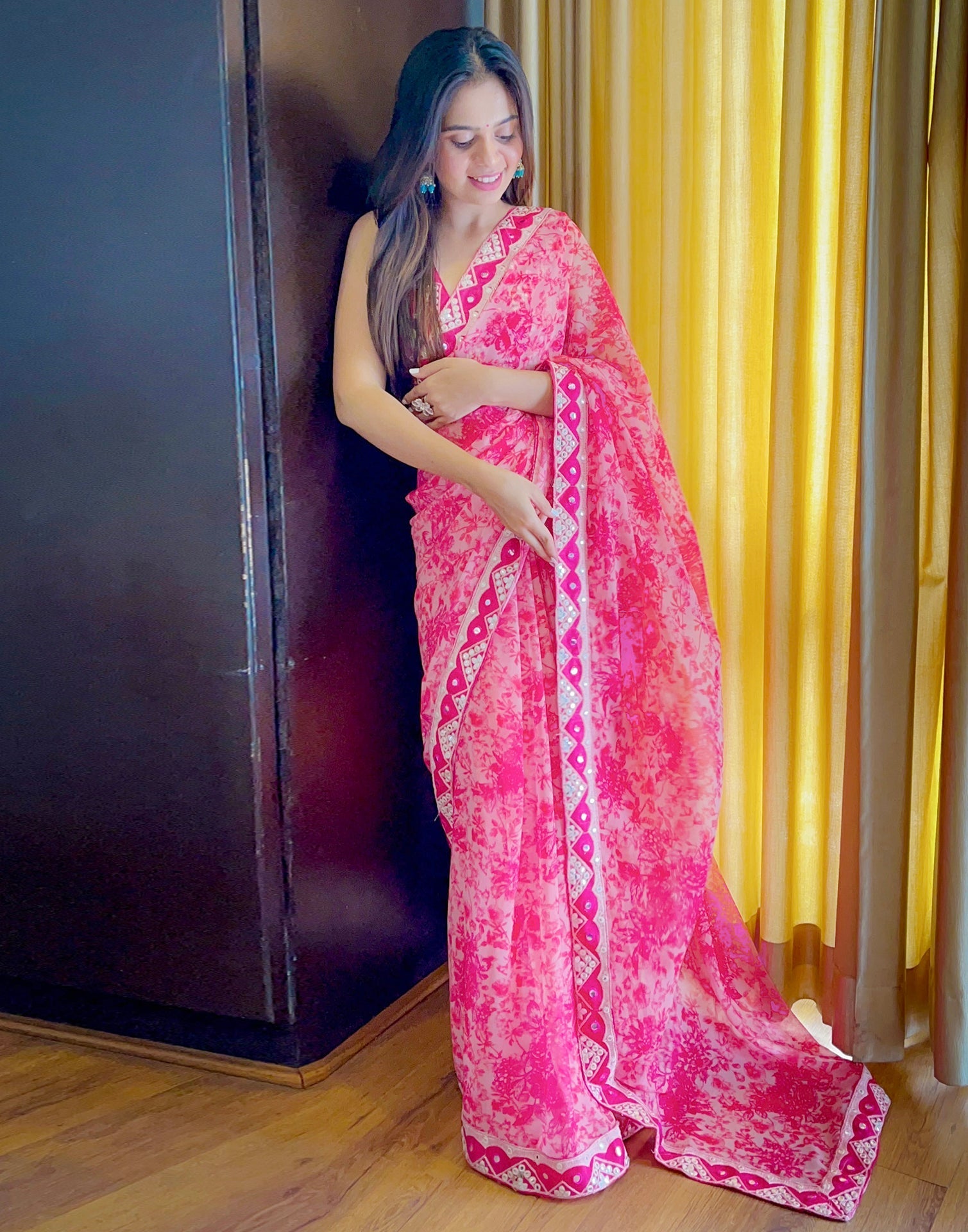 Pink Georgette Saree | Leemboodi